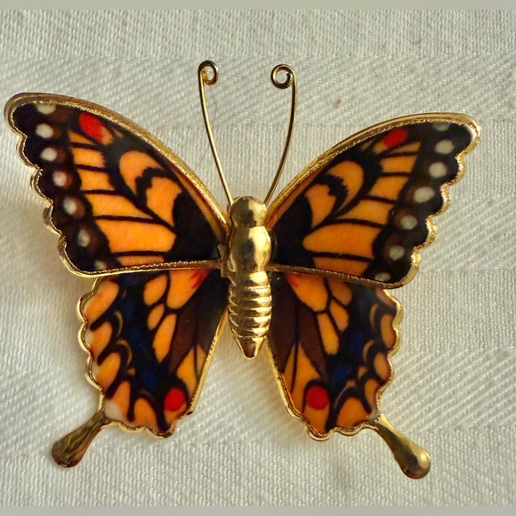 Jewelry - Monarch Butterfly Orange Black God tone Brooch